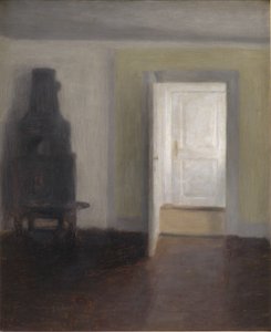 Wnętrze ze starym piecem autorstwa Vilhelm Hammershoi