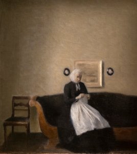 Wnętrze z matką artysty autorstwa Vilhelm Hammershoi