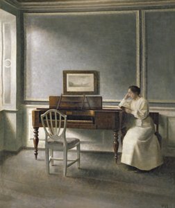 Kobieta czytająca przy fortepianie, 1907 autorstwa Vilhelm Hammershoi
