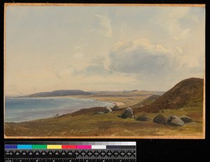 Widok w kierunku Hesbjerg z posiadłości Hornbaek, 1857 (olej na papierze na desce) autorstwa Vilhelm Peterson