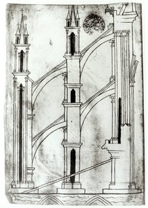 Pani Fr 19093 f.32v Przekrój ściany i łuku kaplic absydyjnych katedry w Reims (kopia faksymile)