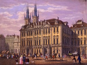 Pałac Goltz-Kinskich (Kinskich), Praga, 1847 (kolorowa staloryt) autorstwa Vincenc and Geissler, F. Morstadt