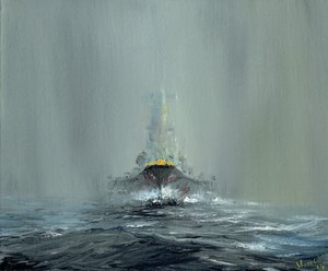 Pancernik Yamato 1945, 2016, (olej na płótnie)