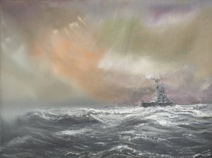 Bismarck sygnalizuje Prinz Eugen 0959hrs 24051941, 2007, (olej na płótnie)