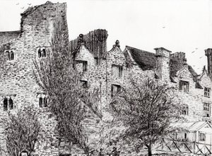 Ruiny zamku Hay on Wye, 2007, (tusz na papierze) autorstwa Vincent Alexander Booth