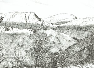 Dove Crag at Sunrise, 2003, (Atrament na papierze) autorstwa Vincent Alexander Booth