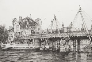 Hungerford Bridge Londyn, 2006, (tusz na papierze) autorstwa Vincent Alexander Booth
