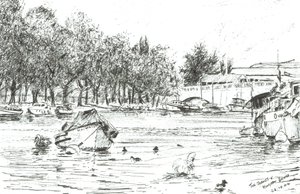 Kingston Bridge Londyn, 2004, (tusz na papierze) autorstwa Vincent Alexander Booth