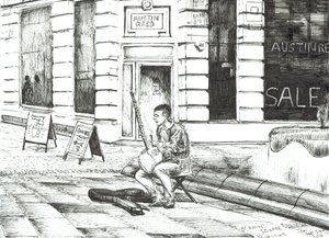 Muzyk na placu św. Anny, 2016, (tusz na papierze) autorstwa Vincent Alexander Booth