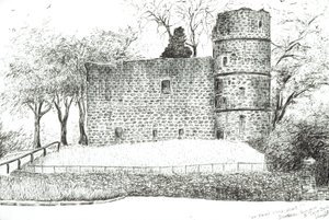 Ruin at Strathaven, 2012, (Atrament na papierze) autorstwa Vincent Alexander Booth
