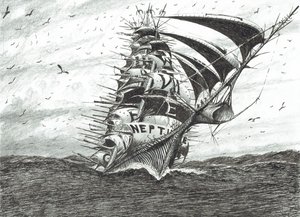 Storm Creators Cape Dolphin, 2024 (tusz i ołówek na papierze) autorstwa Vincent Alexander Booth