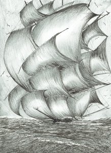 Twórcy burzy Morze Ochockie, 2017, (tusz na papierze) autorstwa Vincent Alexander Booth
