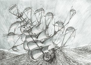 Storm Creators Morze Południowochińskie, 2017, (tusz na papierze) autorstwa Vincent Alexander Booth