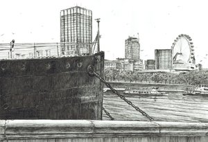 Czarny łuk nad Tamizą, 2006, (tusz na papierze) autorstwa Vincent Alexander Booth