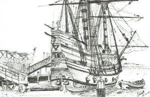 Mayflower, Plymouth, Massachusetts. 2003, (Tusz na papierze) autorstwa Vincent Alexander Booth