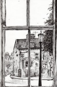 Widok z Old Hall Hotel Buxton, 2009, (tusz na papierze) autorstwa Vincent Alexander Booth