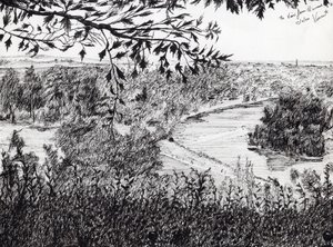 Widok z Richmond Hill Londyn, 2004, (tusz na papierze) autorstwa Vincent Alexander Booth
