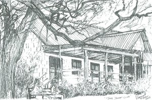 Klub jachtowy nad jeziorem Naivasha; Kenia; 2006; (tusz na papierze) autorstwa Vincent Alexander Booth