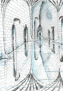 s.13, Zamek w lesie Findhorn, 2006, (tusz na papierze) autorstwa Vincent Alexander Booth