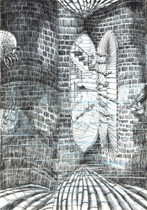 s.23, Zamek w lesie Findhorn, 2006, (tusz na papierze) autorstwa Vincent Alexander Booth