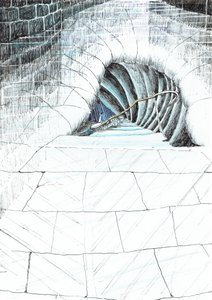 str.45, Zamek w lesie Findhorn, 2006, (tusz na papierze) autorstwa Vincent Alexander Booth