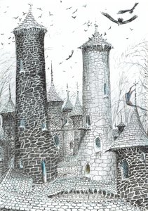 strona 9, Zamek w lesie Findhorn, 2006, (tusz na papierze) autorstwa Vincent Alexander Booth