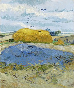 Stos pszenicy pod zachmurzonym niebem, Auvers-sur-Oise, 1889. autorstwa Vincent van Gogh