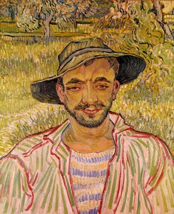 Popiersie chłopskiej twarzy ze słomkowym kapeluszem Obraz Vincenta Van Gogha (1853-1890) 1889 wym. 61x50 cm. Galleria Nazinale d