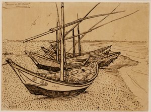 Łodzie rybackie na plaży w Saintes-Maries-de-la-Mer autorstwa Vincent van Gogh