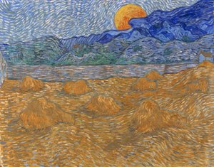 Krajobraz ze snopami pszenicy i wschodzącym księżycem autorstwa Vincent van Gogh