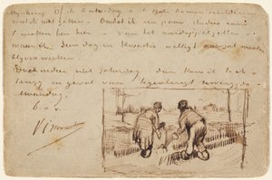 Pocztówka z kopaniem dwóch chłopów autorstwa Vincent van Gogh