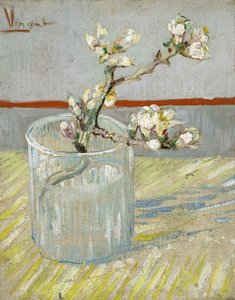 Gałązka kwitnącej migdałowca w szklance autorstwa Vincent van Gogh