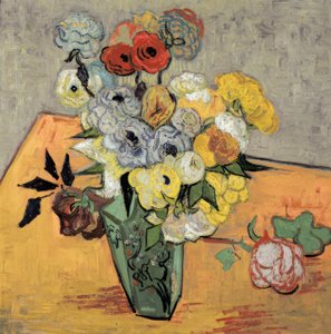 Martwa natura z japońskim wazonem, różami i zawilcami autorstwa Vincent van Gogh