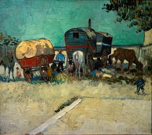 Przyczepy, czeski obóz w pobliżu Arles (olej na płótnie) autorstwa Vincent van Gogh
