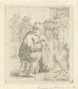 Mężczyzna na stołku przy ognisku autorstwa Vincent van der Vinne van Lee (signed by artist)