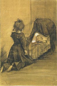 Dziewczyna klęcząca przy kołysce F 1024 JH 336 autorstwa Vincent van Gogh