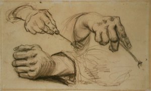 Studium, trzy ręce, dwa widły trzymające F 1161r JH 746 autorstwa Vincent van Gogh