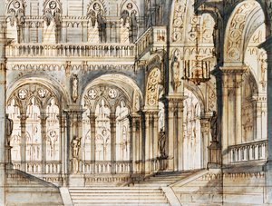 Scenografia: Francesco Bagnara do trzeciej sceny Capuleti i Montague, opery Vincenzo Belliniego (1801-1835), wystawionej w teatrze La Fenice w Wenecji