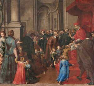 Mediolan, kościół San Francesco da Paola, Fratelli Campi, San Carlo ustanawia szkołę doktryny chrześcijańskiej autorstwa Vincenzo and Campi Antonio Campi