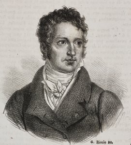 Portret Vincenzo Camucciniego (1771-1844), włoskiego malarza i konserwatora, litografia Gaetano Riccio z Polioramy Pittoresco, n 16, 23 listopada