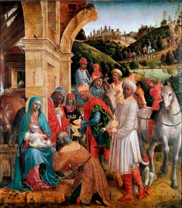 Adoracja Obrazu Trzech Króli Vincenzo Foppy (ok. 1427-1515) Nd. 239x210 cm Londyn, National Gallery - Adoracja królów, Vincenzo Foppa (ok. 1427-ok. 1515). Olej na topoli, 239x210 cm, ok. 1500. National Gallery, Londyn, Wielka Brytania