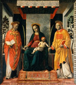 Madonna z Dzieciątkiem między św. Faustynem a św. Jowitą, Vincenzo Foppa (ok. 1427-ok. 1515), Tempera na płótnie, 205x226 cm