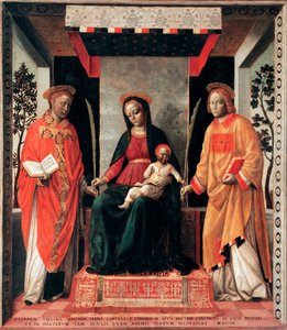 Dziewica z Dzieciątkiem w otoczeniu świętych Faustina i Giovity (Patroni Brescii Faustino i Giovita) Obraz Vincenzo Foppa (ok.1427-ok.1515) Brescia, Pinacoteca Tosio Martinengo Włochy