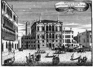 Wenecja Włochy: Palazzo Balbi zaprojektował architekt Andrea Palladio w „”Singularity of Venice”” autorstwa Vincenzo Coronelli (1650-1718).