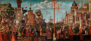 Cykl życia św. Urszuli, odcinek czwarty: Spotkanie Zaręczyn i Wyjazd w Pelerinage. (olej na desce autorstwa Vittore Carpaccio