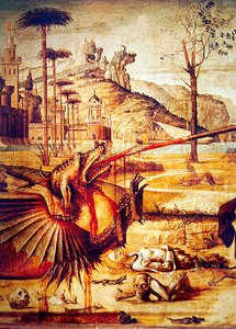 Fragment św. Jerzego zabijającego smoka, ok. 1502-07 autorstwa Vittore Carpaccio