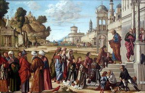 Die Weihe des Heiligen Stephanus zum Diakon Konsekracja św. Szczepana na diakona autorstwa Vittore Carpaccio