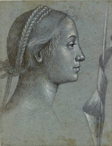 Głowa kobiety z proporczykiem owiniętym wokół Polaka, koniec XV w. autorstwa Vittore Carpaccio