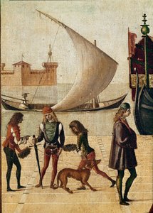 Legenda o św. Urszuli: szczegółowy przyjazd Ambasadorów (ze złotej legendy Jacopo da Varagine) (temperaa na płótnie autorstwa Vittore Carpaccio