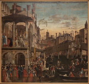 Cud Świętego Krzyża przy Ponte di Rialto, ok. godz. 1496. autorstwa Vittore Carpaccio
